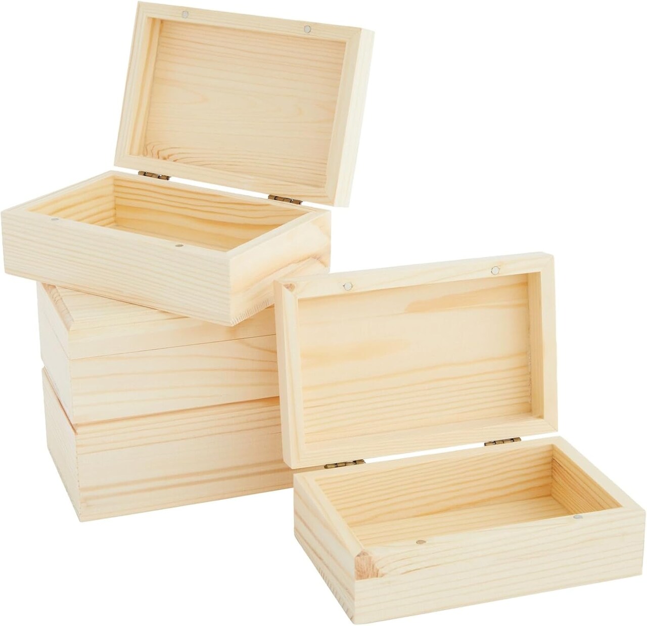4-Pack Small Unfinished Wooden Boxes for Crafts with Hinged Magnetic Lid, Rectangular (5.5 x 3.5 x 2 in)